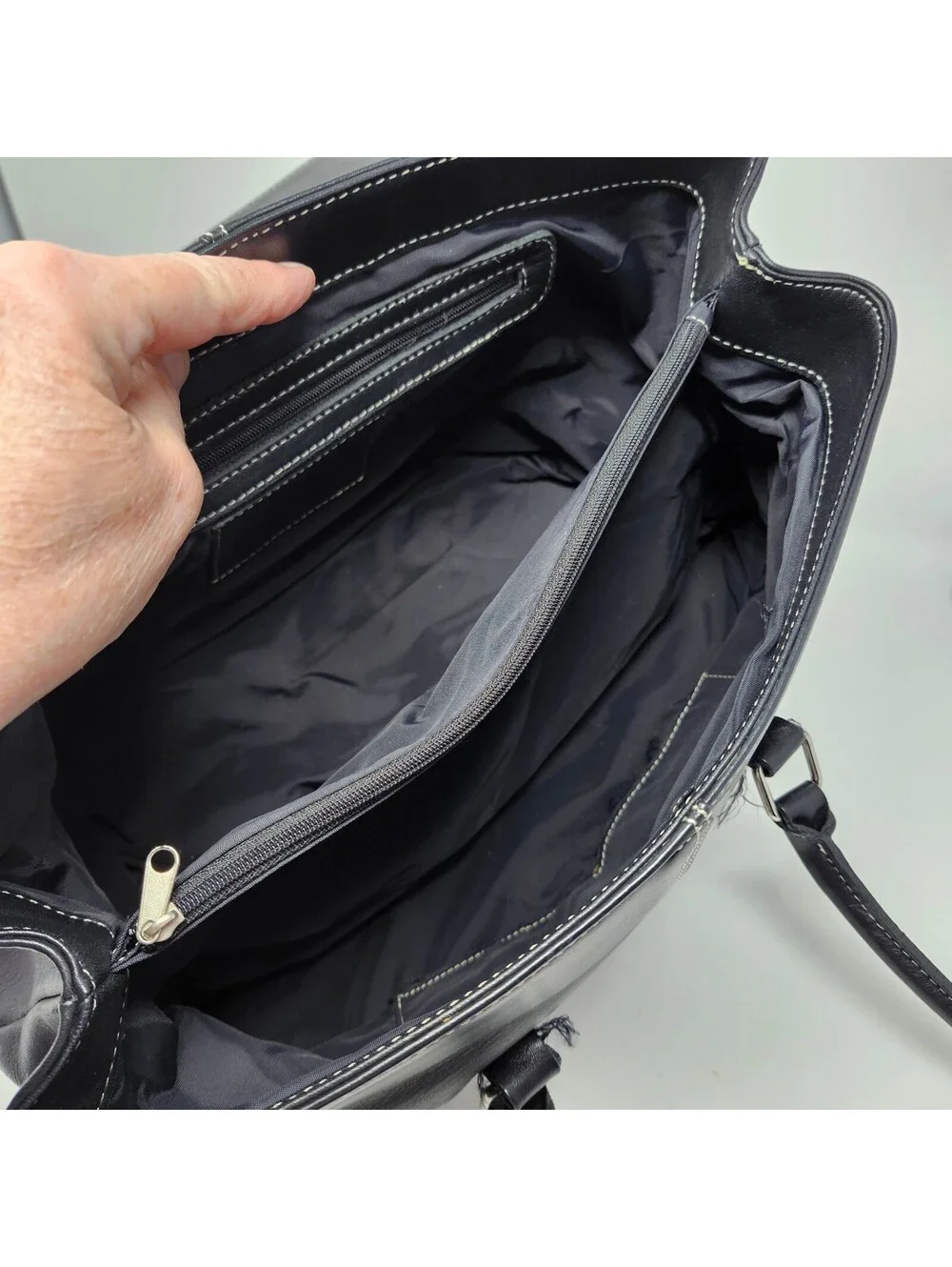 Coach Black Leather Flap Satchel Bag Contrast Stitching